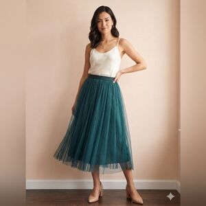 Romantic Dark Emerald Tulle Tutu Midi Skirt